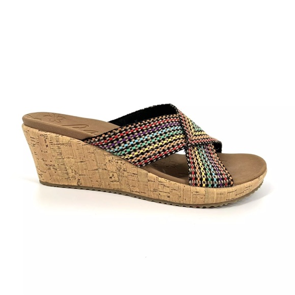 Skechers Wedge Sandals Womens Size 9 Rainbow Weave Slip On Cali Luxe Foam - Picture 1 of 13